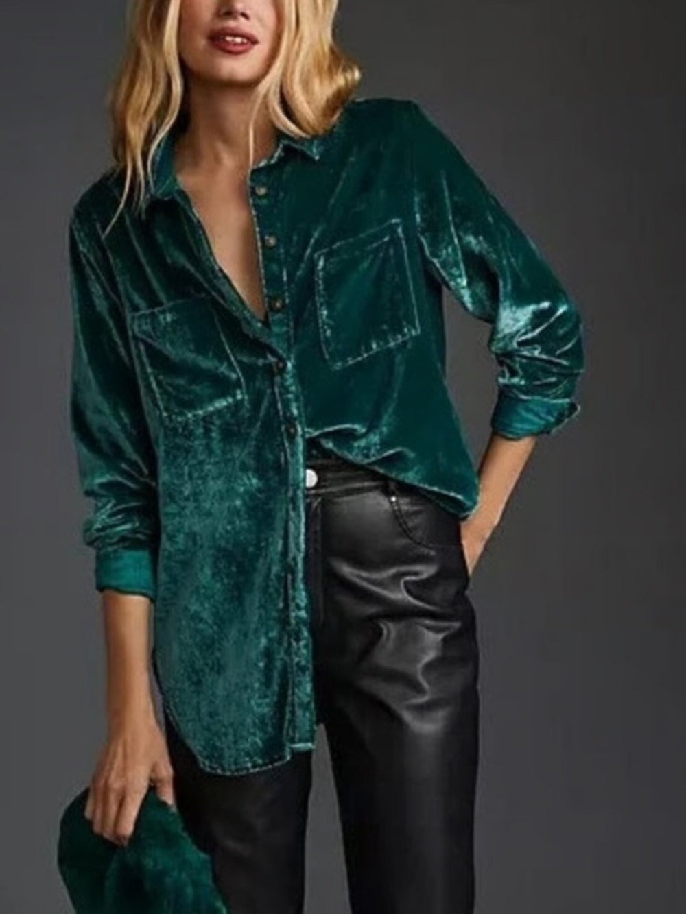 ☀️ Anthropologie Hadley Relaxed Velvet Button-Up Shirt by PILCRO